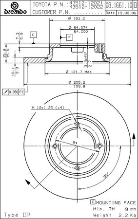 Disco freno anteriore Toyota cod.08.1661.10
