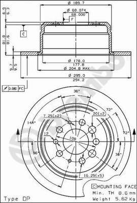 Disco freno posteriore Volvo cod.08.1744.10