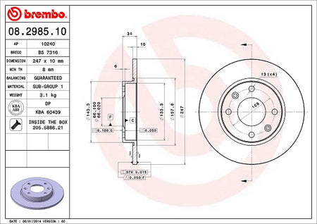 Disco freno anteriore Peugeot cod.08.2985.10