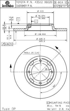 Disco freno anteriore Toyota cod.08.3110.10