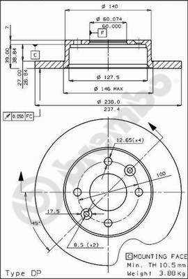 Disco freno anteriore Renault cod.08.4284.10