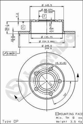 Disco freno posteriore Audi 100-200-Quattro cod.08.4874.20