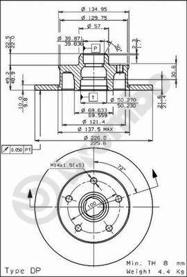 Disco freno posteriore Volkswagen cod.08.5005.20