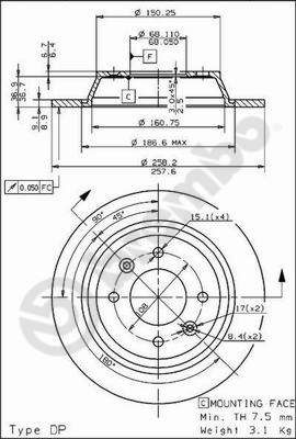 Disco freno posteriore Saab cod.08.5037.10