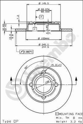 Disco freno posteriore Audi 80-90- Coupe cod.08.5213.10