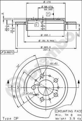 Disco freno posteriore Volvo cod.08.5288.10
