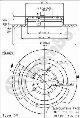 Disco freno posteriore Nissan cod.08.5295.10
