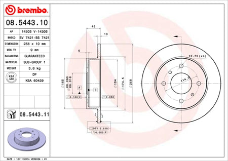 Disco freno posteriore Nissan cod.08.5443.10