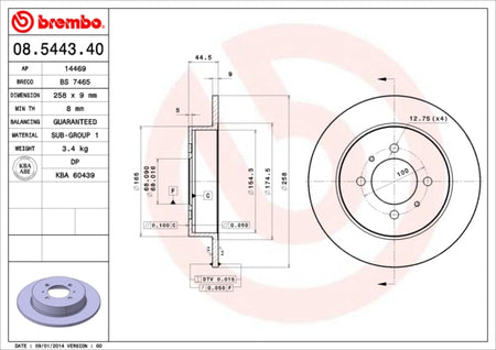 Disco freno posteriore Nissan cod.08.5443.40