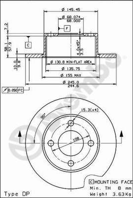 Disco freno posteriore Audi 100 cod.08.5510.10