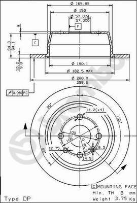 Disco freno posteriore Opel cod.08.5559.10