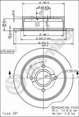 Disco freno posteriore Ford cod.08.5808.10
