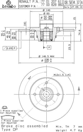 Disco freno posteriore Renault cod.08.5834.37