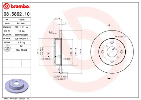 Disco freno anteriore Toyota cod.08.5862.10