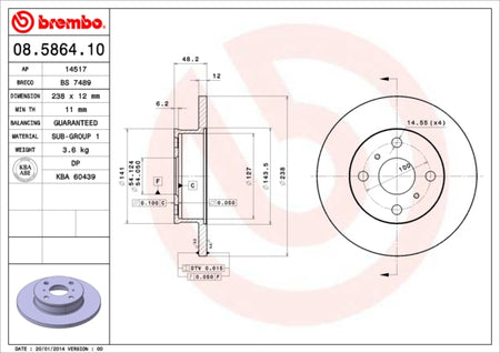 Disco freno anteriore Toyota cod.08.5864.10