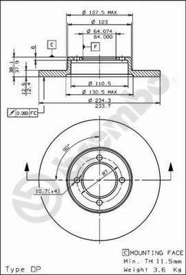 Disco freno anteriore Toyota cod.08.5865.10