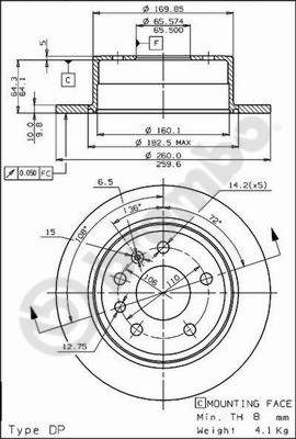 Disco freno posteriore Opel cod.08.5879.10