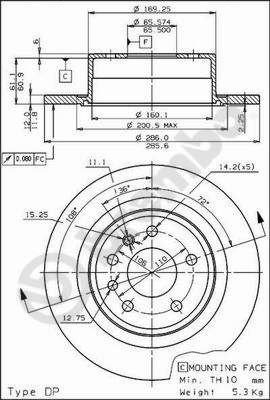 Disco freno posteriore Opel cod.08.5891.10