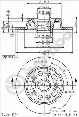 Disco freno posteriore Mazda cod.08.5954.10