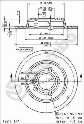 Disco freno posteriore Opel cod.08.6935.10
