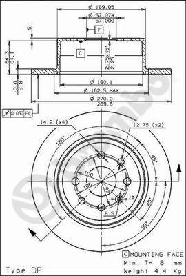 Disco freno posteriore Opel cod.08.7014.10