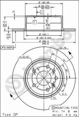 Disco freno posteriore Opel cod.08.7015.10