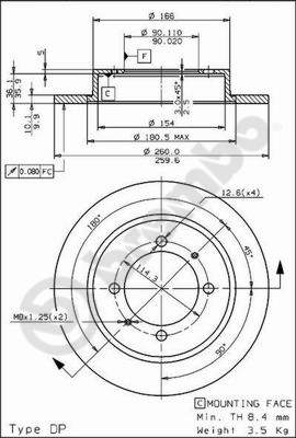Disco freno posteriore Mitsubishi cod.08.7042.10