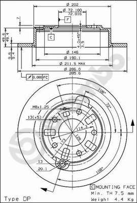 Disco freno posteriore Mazda cod.08.7107.10