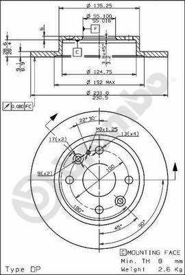 Disco freno posteriore Mazda cod.08.7378.10
