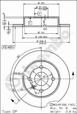 Disco freno posteriore Opel cod.08.7626.10