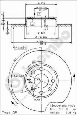 Disco freno anteriore Opel cod.08.7637.10