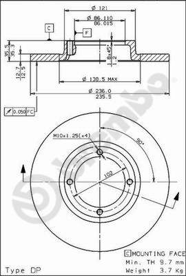 Disco freno anteriore Daewoo cod.08.7822.10