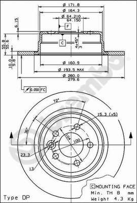 Disco freno posteriore Rover cod.08.7878.10