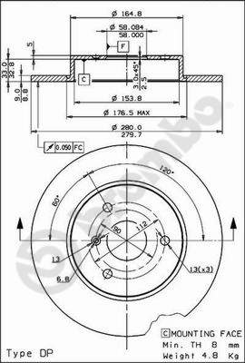 Disco freno anteriore Smart cod.08.8163.10