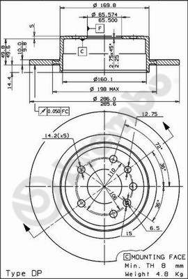 Disco freno posteriore Saab cod.08.8305.10