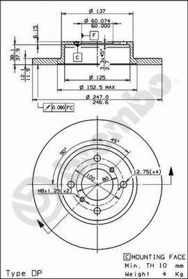 Disco freno anteriore Opel cod.08.8705.10