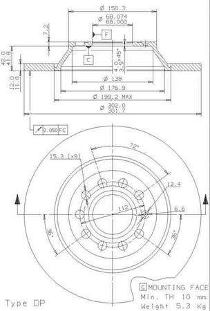 Disco freno posteriore Audi cod.08.8843.20