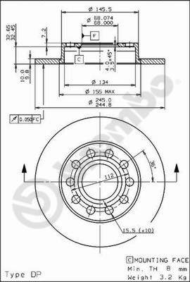 Disco freno posteriore Audi cod.08.9136.10