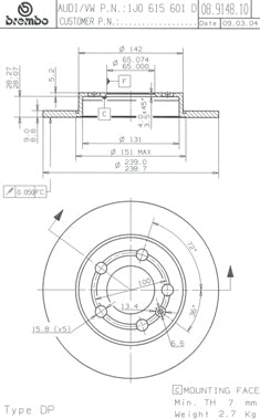 Disco freno posteriore Volkswagen cod.08.9148.10