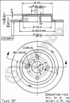 Disco freno posteriore Toyota cod.08.9180.10