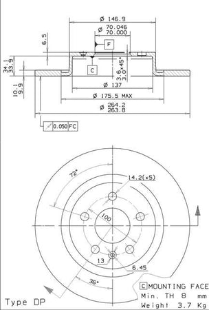 Disco freno posteriore Opel cod.08.9460.30