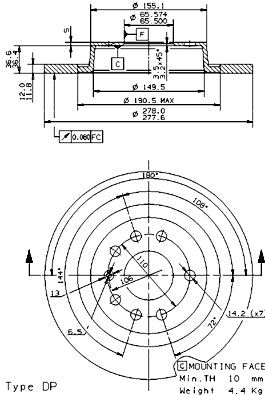 Disco freno posteriore Saab cod.08.9511.10