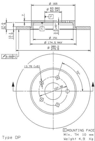 Disco freno posteriore Ford cod.08.9734.10