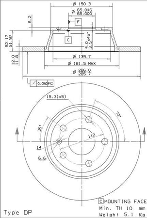 Disco freno posteriore Audi cod.08.9769.10