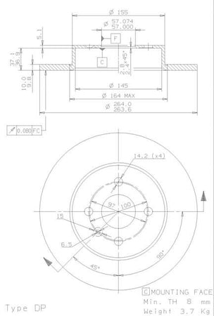 Disco freno posteriore Opel cod.08.9826.10