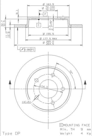 Disco freno posteriore Mazda cod.08.a029.10