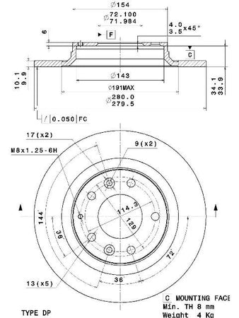 Disco freno posteriore Mazda cod.08.a112.10