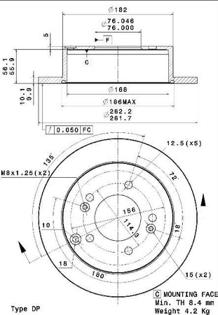 Disco freno posteriore Hyundai cod.08.a114.20