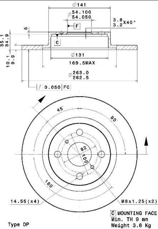 Disco freno posteriore Toyota cod.08.a140.10