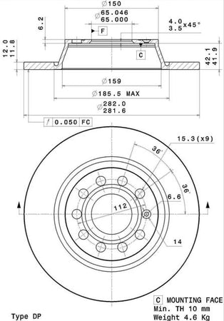 Disco freno posteriore Seat cod.08.a202.10